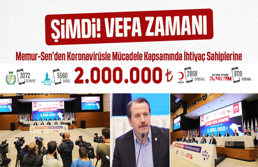 Memur-Sen’den Koronavirüsle Mücadele Kapsamında İhtiyaç Sahiplerine 2 Milyon TL’lik Destek