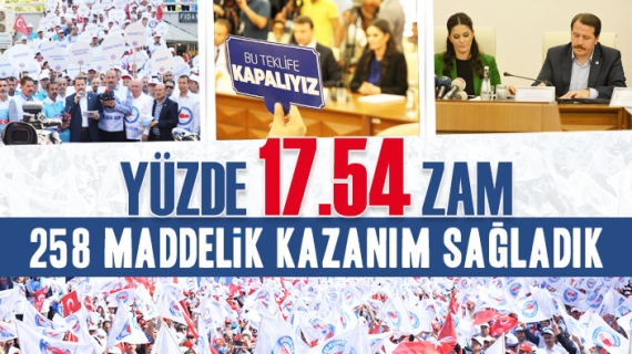 Yüzde 17.54 Zam, 258 Maddelik Kazanım Sağladık